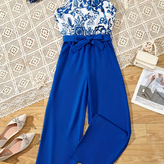 Girls' Floral Halter Neck Jumpsuit for Summer Outfit