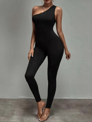 One Shoulder Asymmetrical Waist Bodycon Jumpsuit