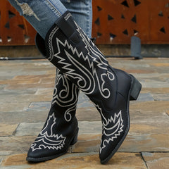 Women's Embroidered Western Boots Slip On Cowgirl Knight Boots