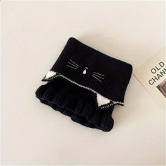 Kids Windproof Cat Embroidery Knit Scarf