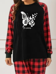 Colorblock Gingham & Butterfly Print 2pc Set