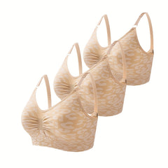 3pcs Leopard Pattern Bralettes Women's Lingerie