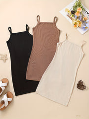 3pcs Toddler Girls Ribbed Cami Dress Party Summer Clothes