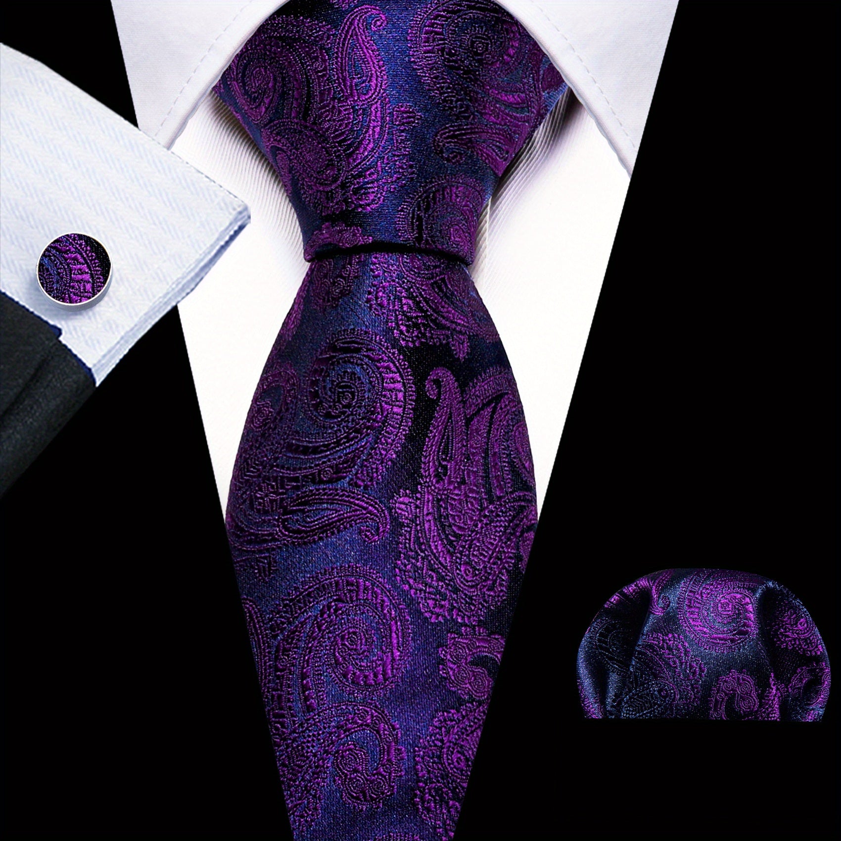 Barry Wang Men's Silk Ties Jacquard Red Paisley Floral Necktie Set