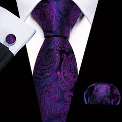 Barry Wang Men's Silk Ties Jacquard Red Paisley Floral Necktie Set