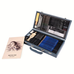 60pcs Wooden Box Sketching Pencil Set Art Drawing Sketching Charcoal Drawing Set