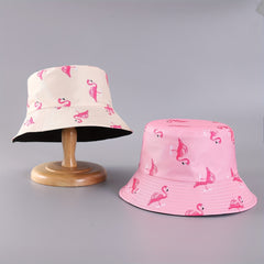 Flamingo Print Reversible Bucket Hat Lightweight Unisex Fisherman Cap