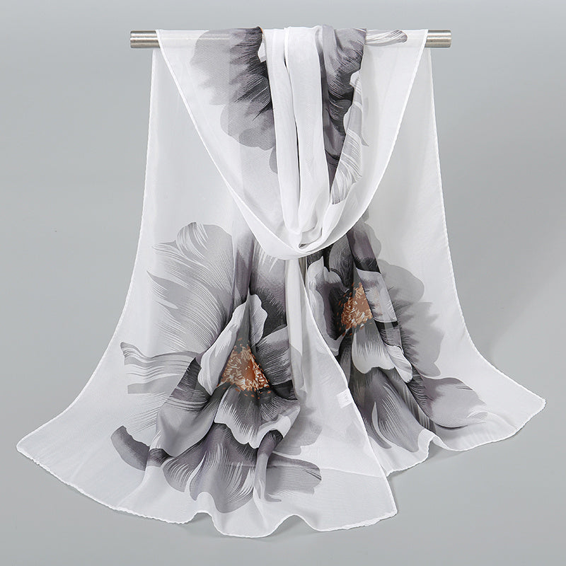 50 x 150cm Chiffon Flower Print Scarf - Casual Boho Shawl
