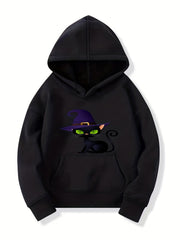 Kitten Witch Hat Hoodie Girls Halloween Top Kids Gift