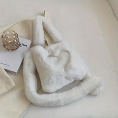 Heart Plush Handbag Casual Fuzzy Shoulder Bag