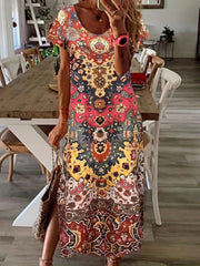 Vintage Short Sleeve Maxi Dress For Spring & Summer Women's Clothing