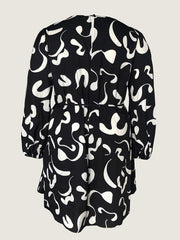 Graffiti Print Long Sleeve Dress with Belt