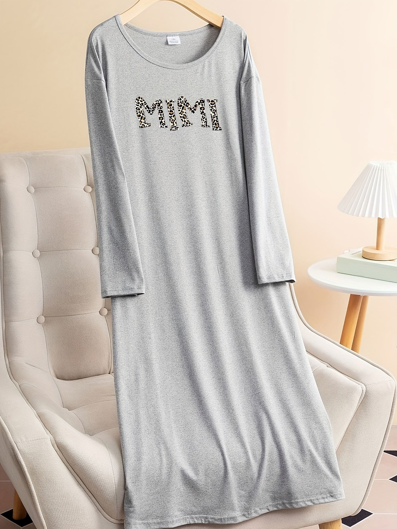 Leopard Graphic Long Sleeve Tee Home Wear Dress