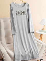 Leopard Graphic Long Sleeve Tee Home Wear Dress