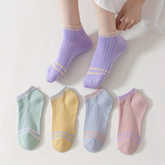 5 Pairs Women's Striped Ankle Socks Low Cut Soft Lightweight Stockings