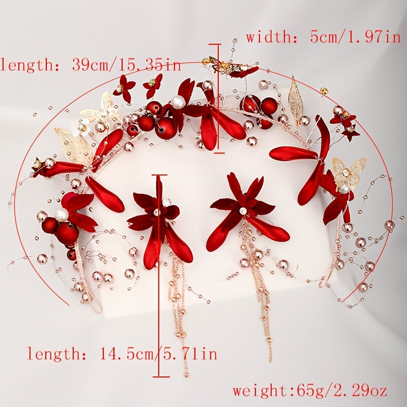 Velvet Flower Headband Bridal Head Piece Butterfly Decor Head Hoop
