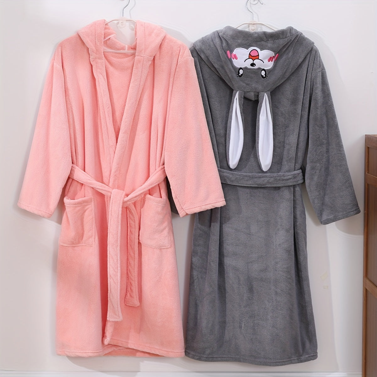 Cartoon Embroidery Hooded Bathrobe for Comfort & Absorbency