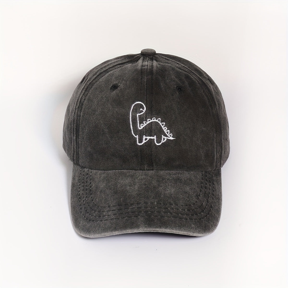 Dinosaur Embroidered Gray Baseball Cap Distressed Dad Hat Adjustable Sun Hats