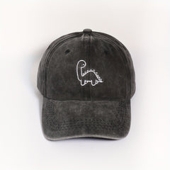 Dinosaur Embroidered Gray Baseball Cap Distressed Dad Hat Adjustable Sun Hats
