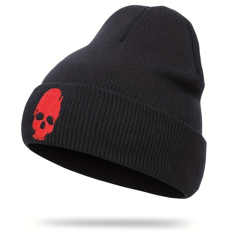 Skull Embroidery Beanie Hip Hop Solid Knit Hats Elastic Cap