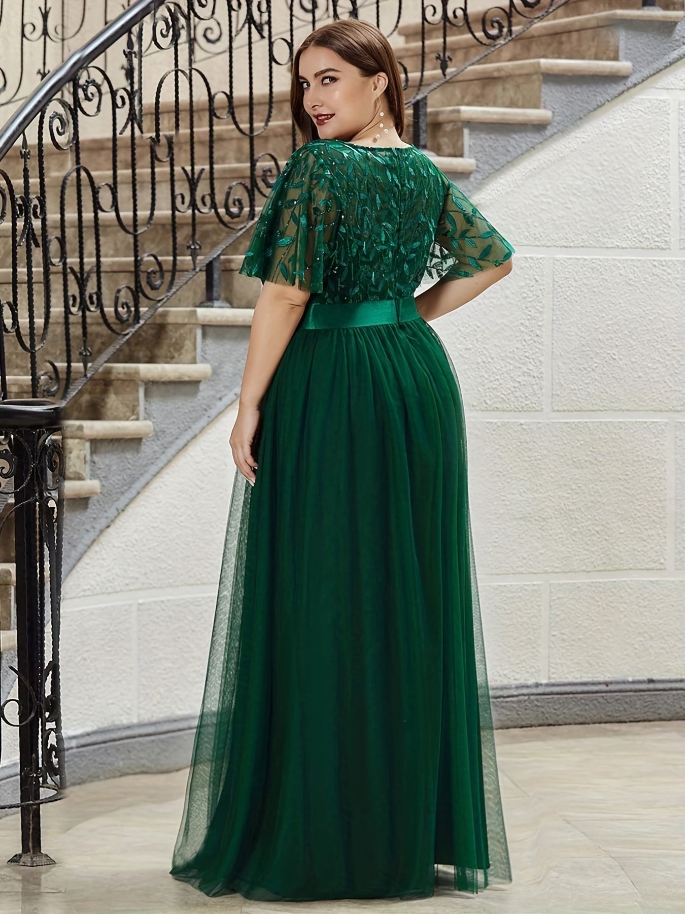 Glitter Sequin Butterfly Sleeve Party Formal Dress
