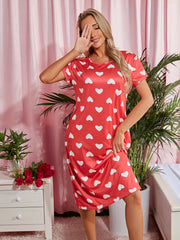 Love Print NightDress Short Sleeve Pajama Dress Women's Sleepwear