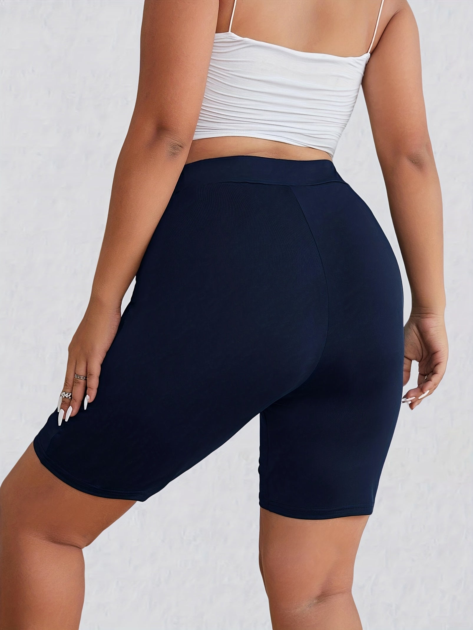 Women's Solid Wide Waistband Biker Shorts