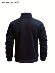 2pcs Men's Sports Suit Block Stand Collar Zip Up Jacket & Elastic Waist Pants