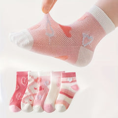 5 Pairs Cartoon Heart Knit Socks Girls Accessories