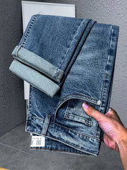 Retro Straight Leg Jeans Mens Casual Stretch Denim Pant