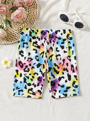 Toddler Girls Colorful Leopard Graphic Elastic Waist Casual Sports Bike Shorts