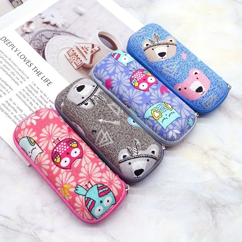 Cartoon Owl Bird Bear Print Glasses Case Sunglasses Zipper Case