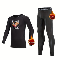 Kids Compression Fleece Sets Long Sleeve Pullover Elastic Waist Matching Pants