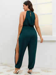 Casual Jumpsuit Round Neck Elastic Stretch Self Tie Jumpsuit