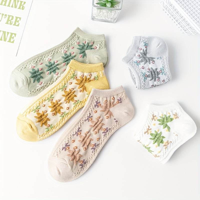 5 Pairs Maple Leaf Print Ankle Socks for Women