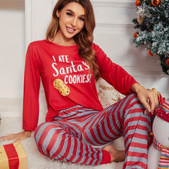 Christmas Pajama Set Long Sleeve Top & Striped Pants