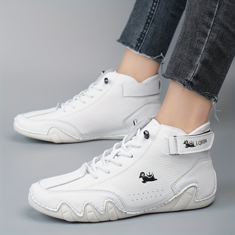 Women's Lace Up Ankle Boots - Faux Leather Sneakers
