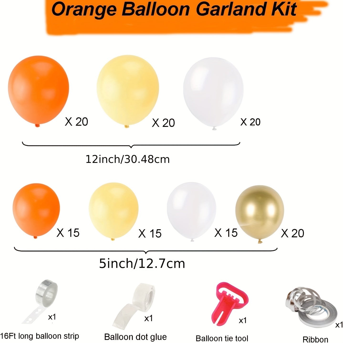 125pcs Orange Balloon Garland Kit With Yellow And Golden For Birthday