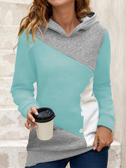 Block Button Hoodie Casual Sweatshirt Women's Clothing