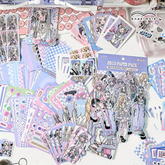 60Sheets Sweet Mouth Eating Series Material Package Cartoon Girl Anime Character