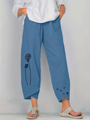 Boho Dandelion Print Harem Pants High Waist Summer Cropped Pants