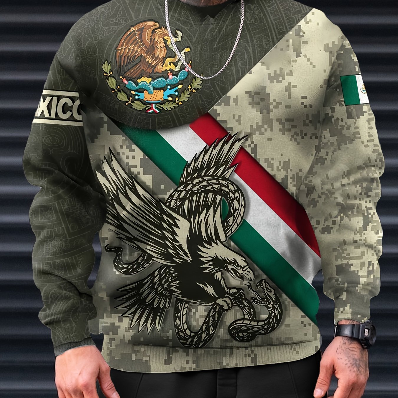 Mexico Eagle Print Men's Graphic Sweatshirt for Autumn Winter