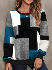 Geo Print Pullover Sweatshirt Long Sleeve Crew Neck Sweatshirt