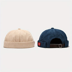 Retro Nylon Brimless Hats Solid Striped Beanie Cap