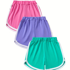 3pc Girls' Casual Active Track Shorts Elastic Waist Comfy Shorts