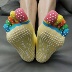 Non Slip Rainbow Five Toe Yoga Socks - Breathable Dance Socks with Grip