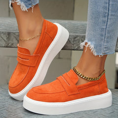Women's Solid Platform Slip On Sneakers Comfortable Low Top Shoes