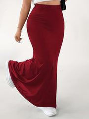 Solid Mermaid Maxi Skirt Elastic High Rise Stretch