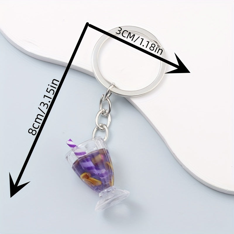6pcs Fruit Juice Acrylic Keychain Bag Key Ornament for Girls Women