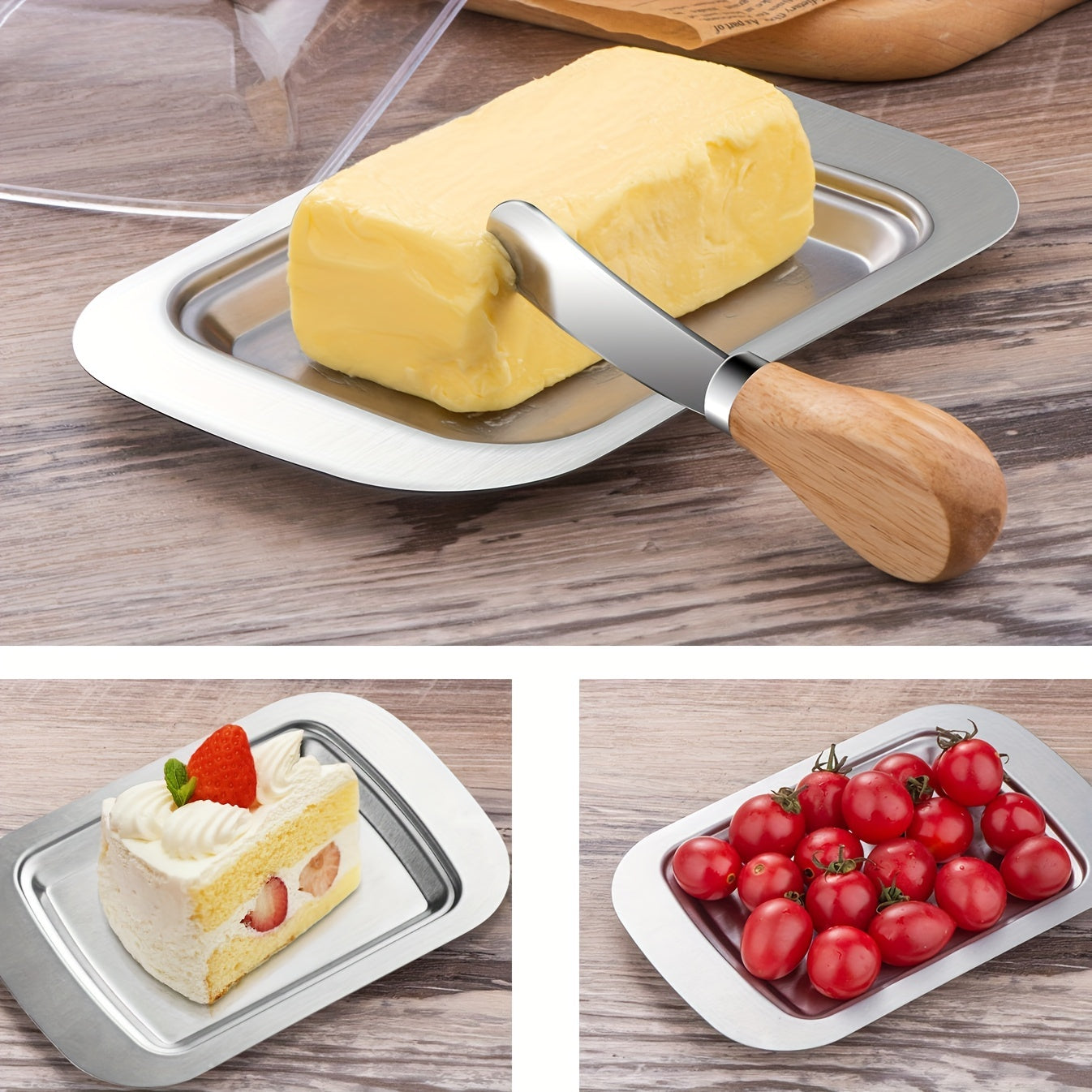 Butter Cutter Box Stainless Steel Saucer with Plastic Cover